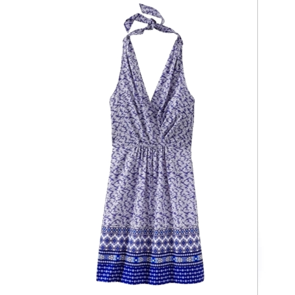 Athleta Other - Athleta Dress Womens 6 Printed Go Anywhere Purple Blue Halter Stretch